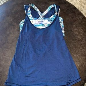 Lululemon Blue tank top with sports bra attached.